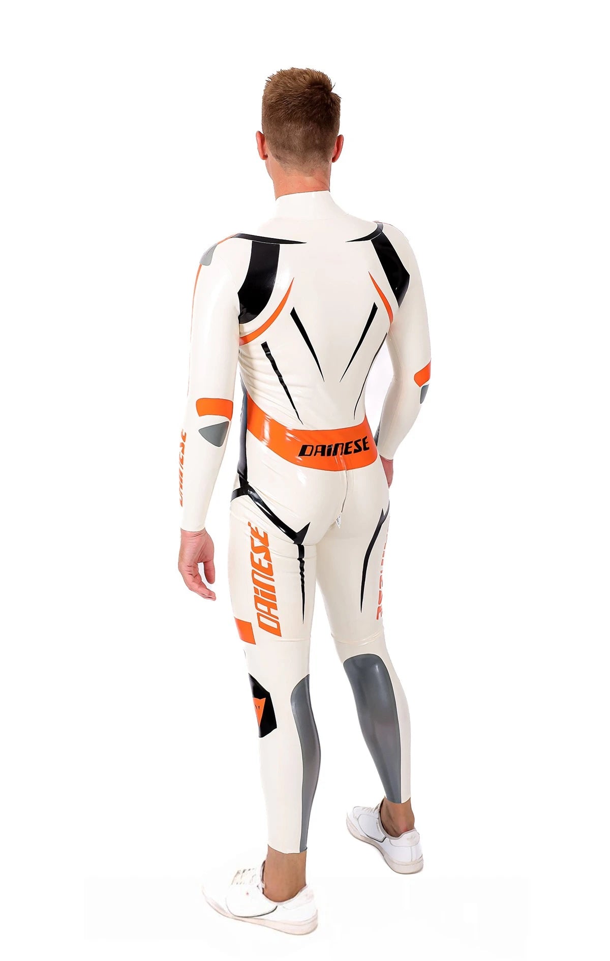 Pure White Male 'MotoGP Circuit' Branded Motorcycle Latex Suit