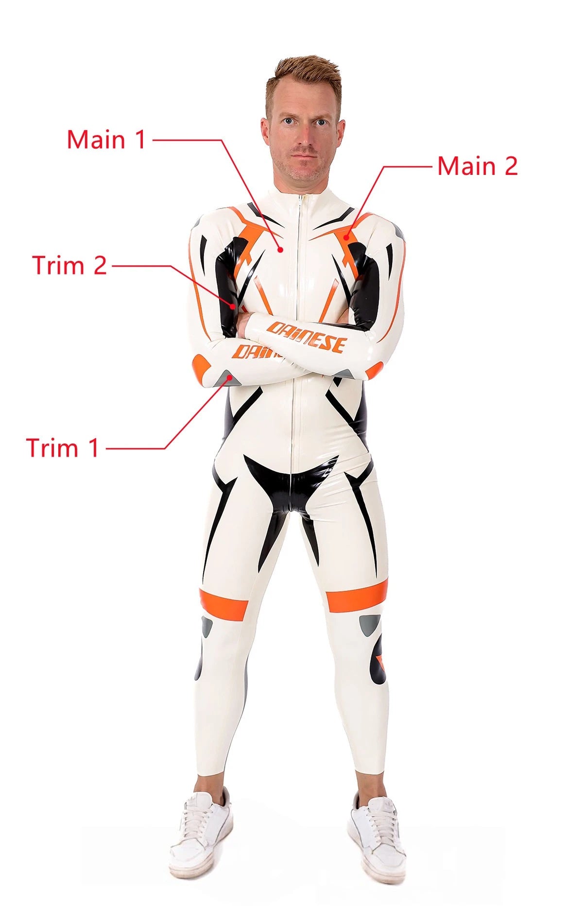 Pure White Male 'MotoGP Circuit' Branded Motorcycle Latex Suit