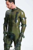 Translucent Olive Male Multi-Use Bondage Codpiece Latex Catsuit