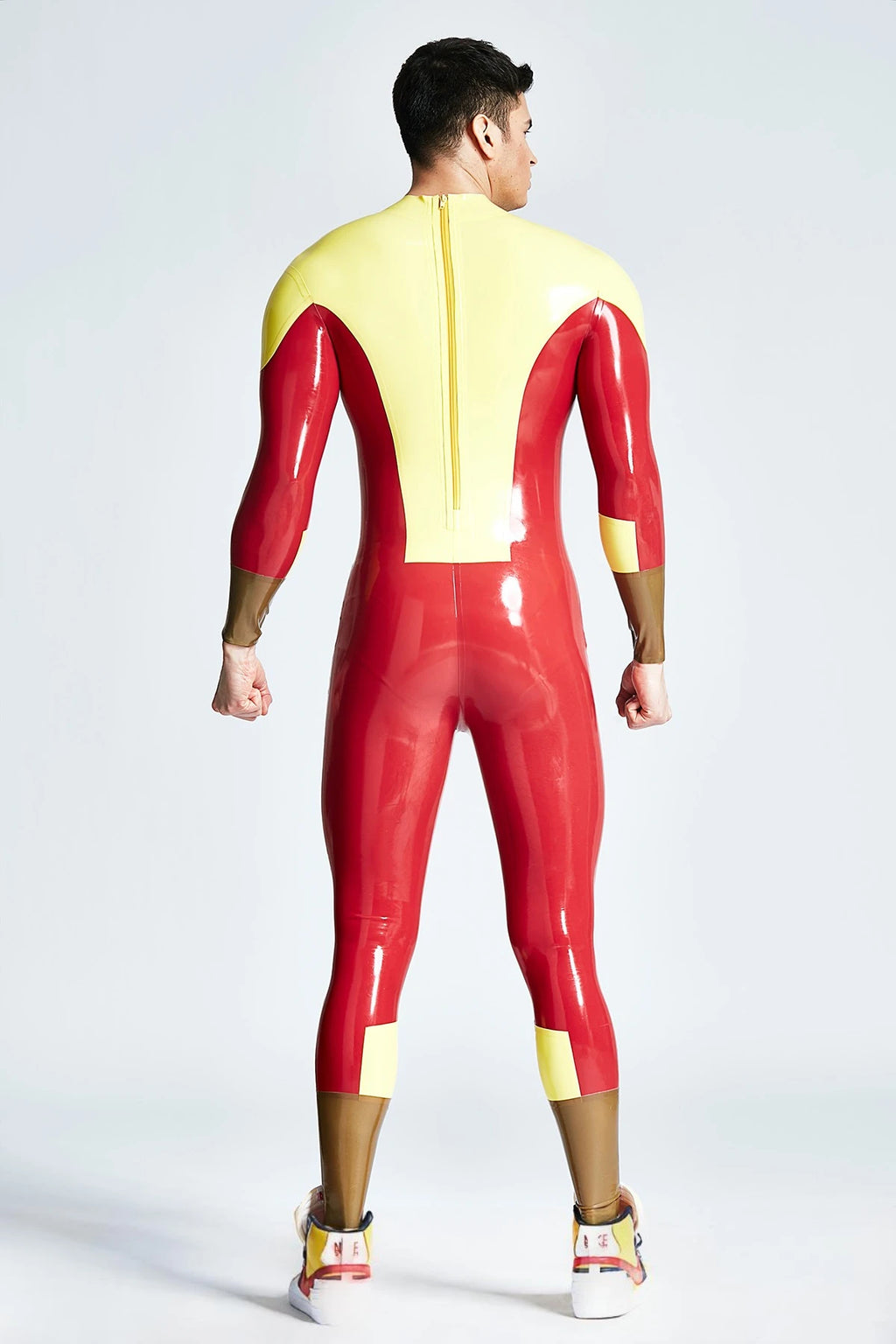 Yellow Male 'Navigator' Back Zipper Latex Catsuit