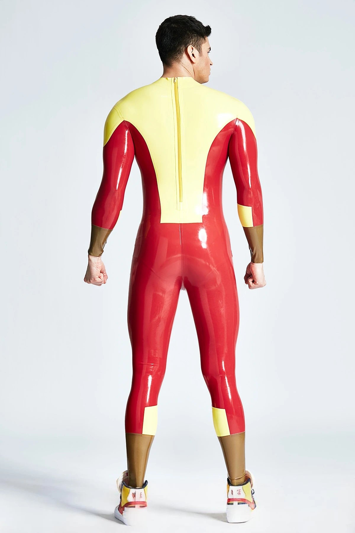 Yellow Male 'Navigator' Back Zipper Latex Catsuit