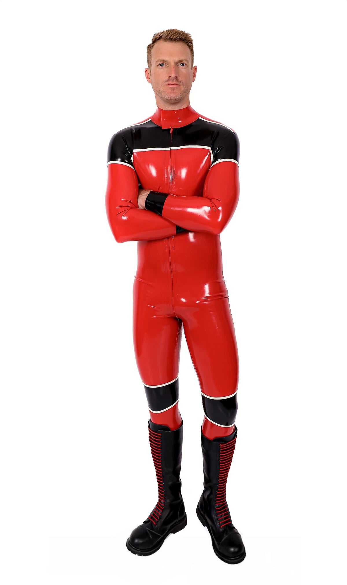 Red Male 'Orbiton' Front-Zip Latex Catsuit