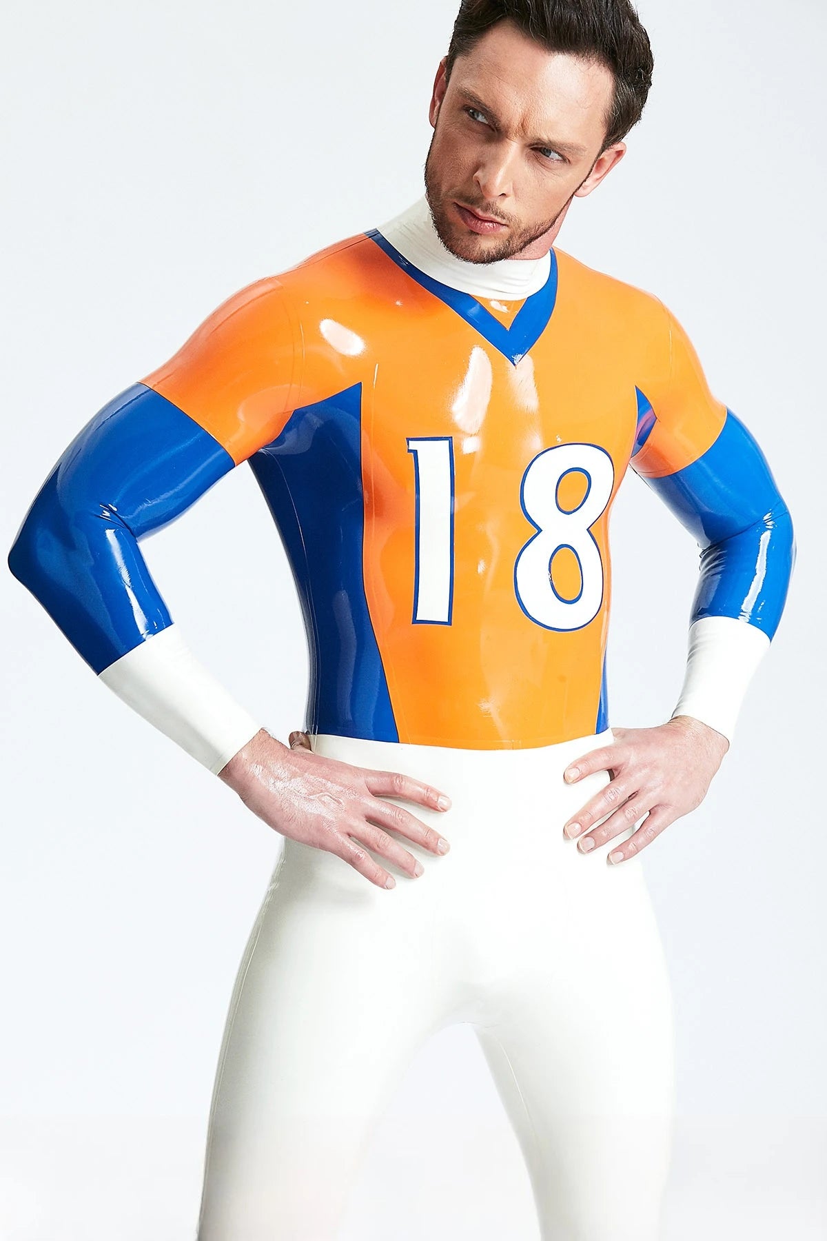 Orange Male 'Outfielder' Latex Latex Catsuit