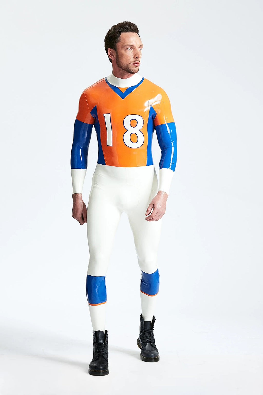 Orange Male 'Outfielder' Latex Latex Catsuit