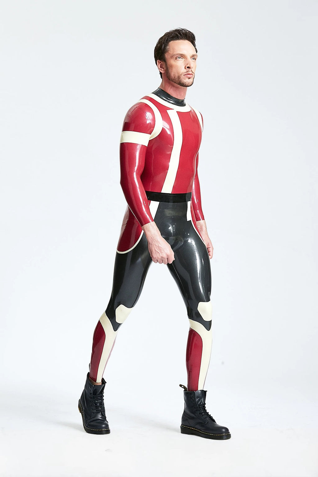 Metallic Red Male 'Polymorph' Back Zip Latex Catsuit