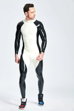 White Male 'Pup' Back Zip Latex Catsuit