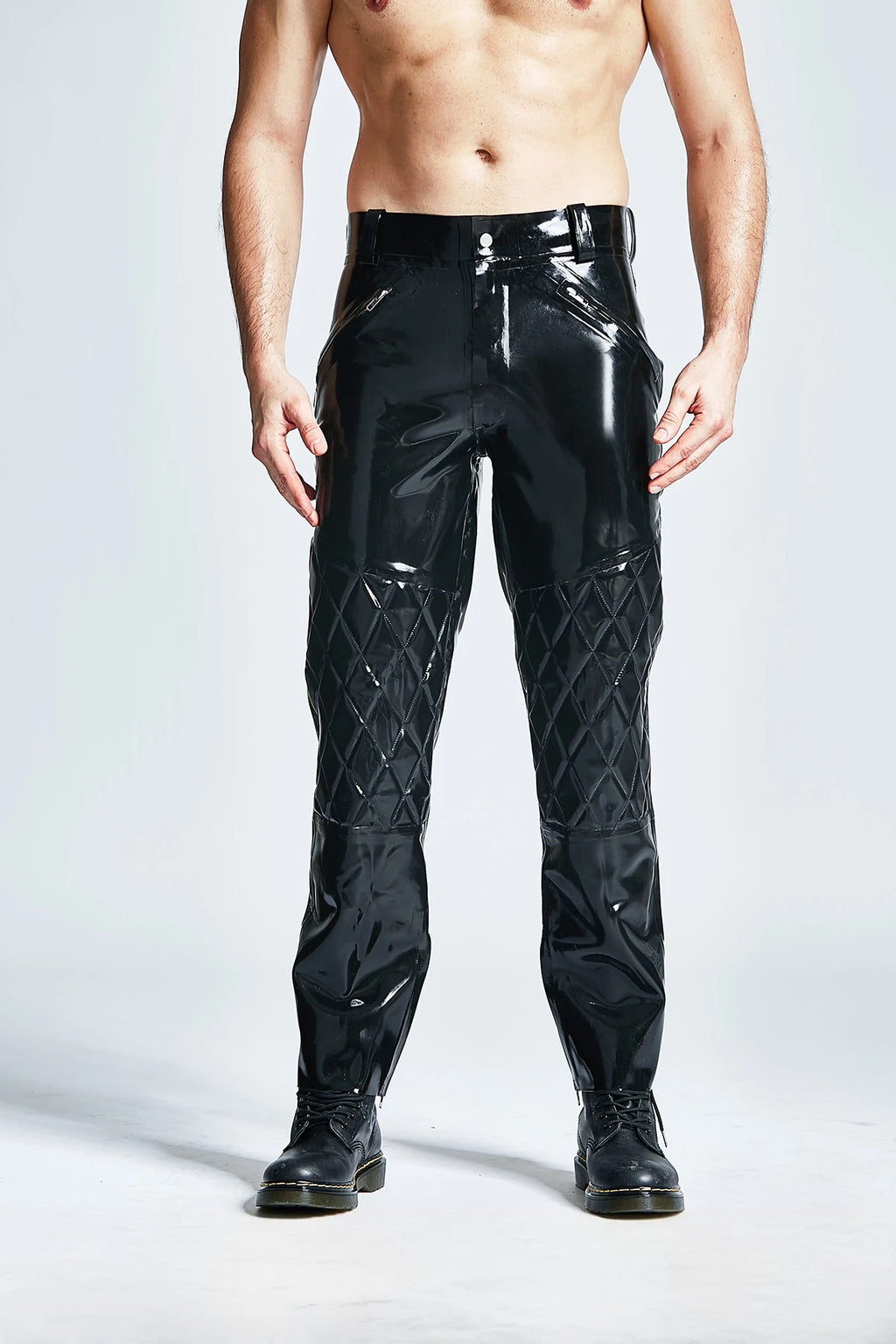 Black Male Latex Quilted Pattern Trousers
