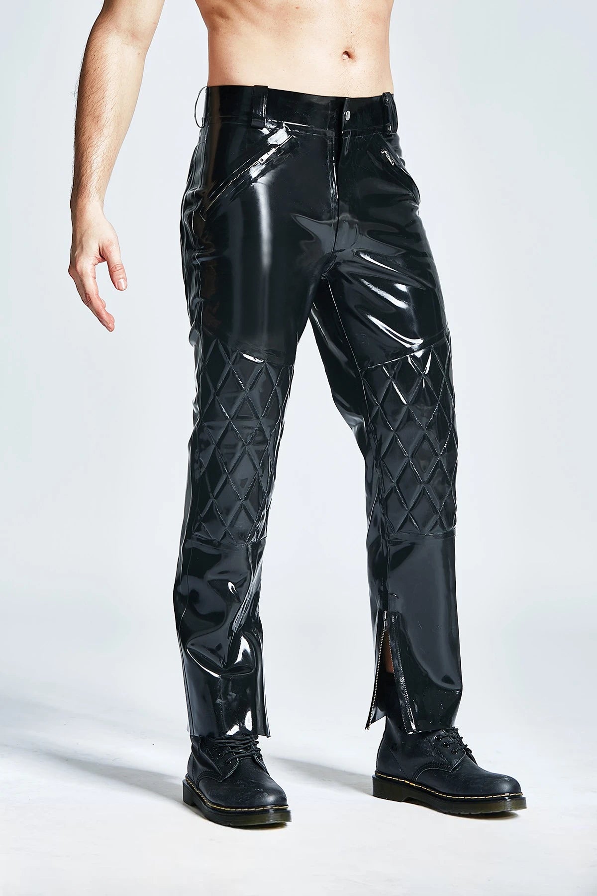 Black Male Latex Quilted Pattern Trousers