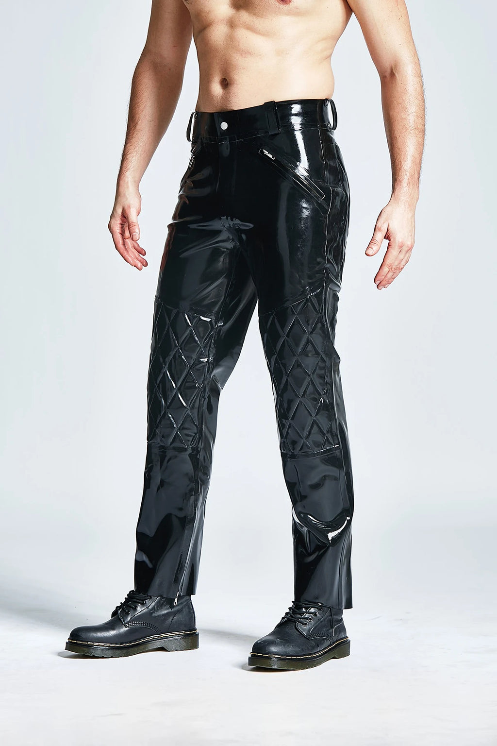 Black Male Latex Quilted Pattern Trousers