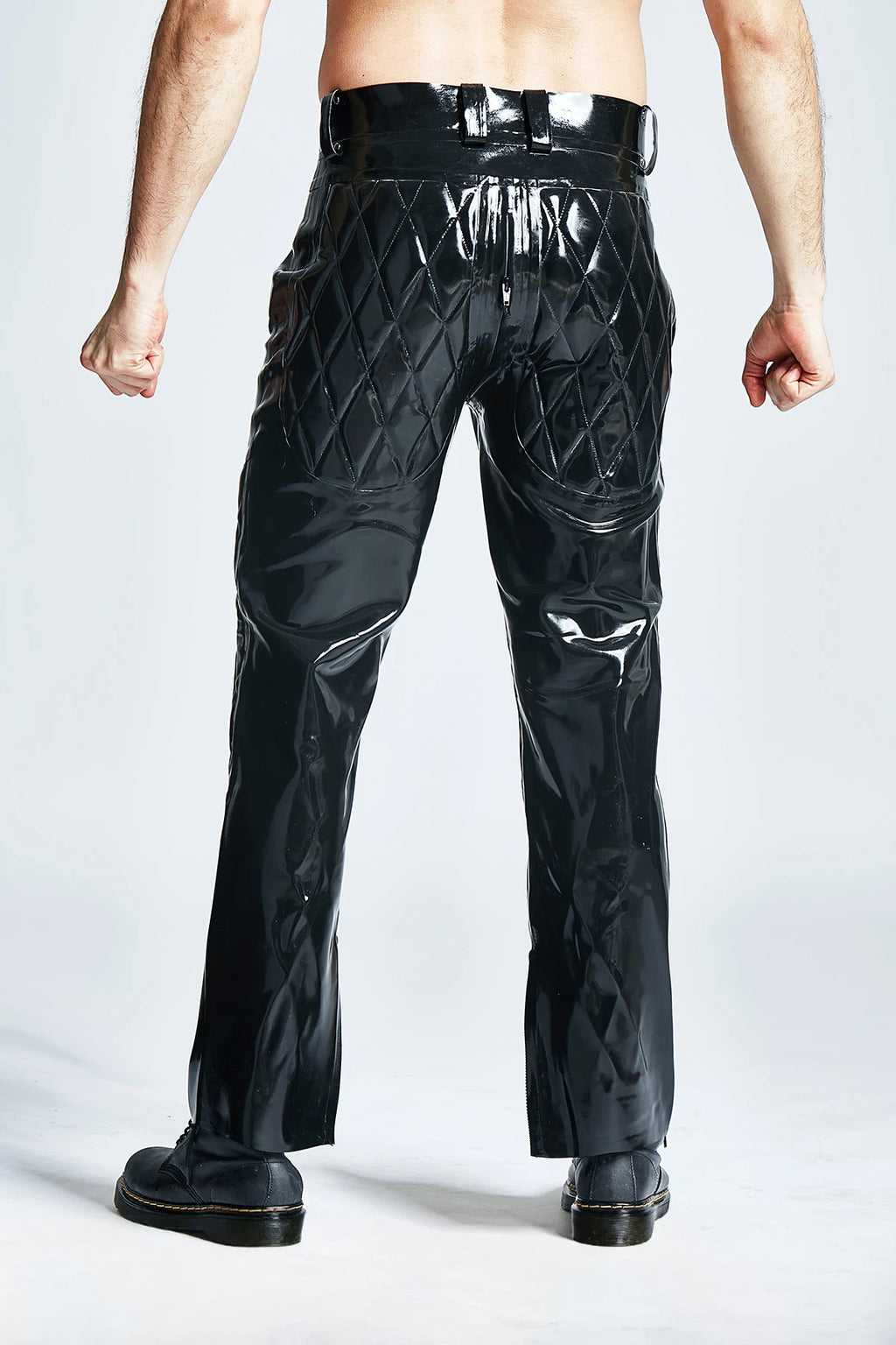 Black Male Latex Quilted Pattern Trousers