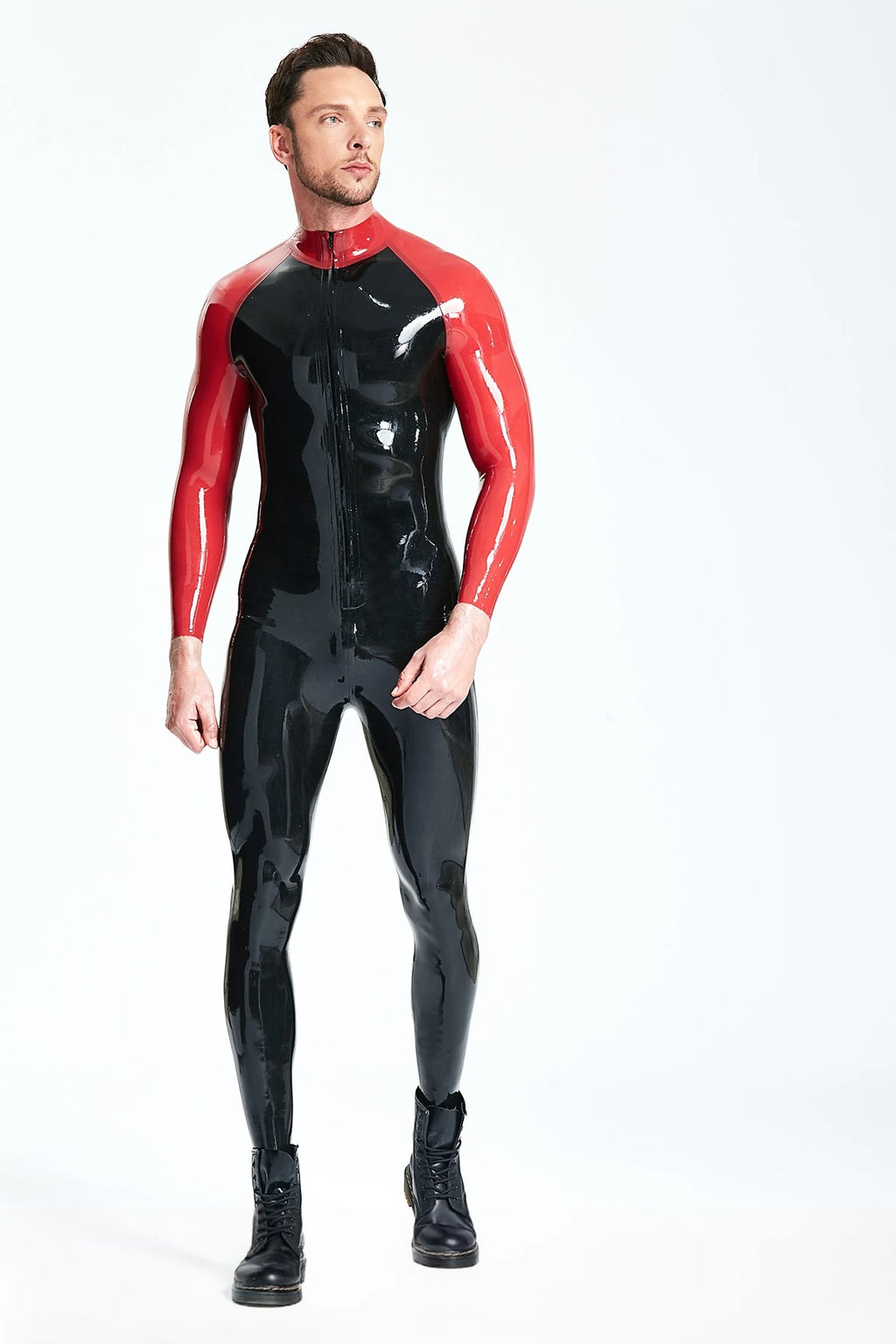 Black Male Raglan-Sleeved Latex Catsuit