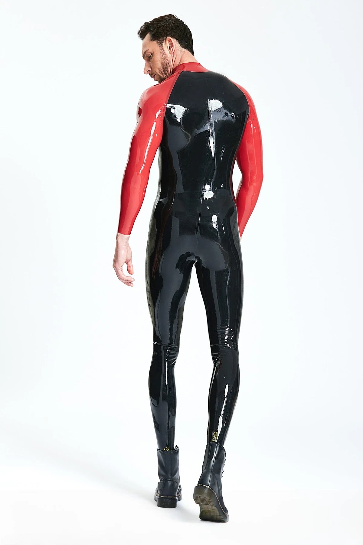 Black Male Raglan-Sleeved Latex Catsuit