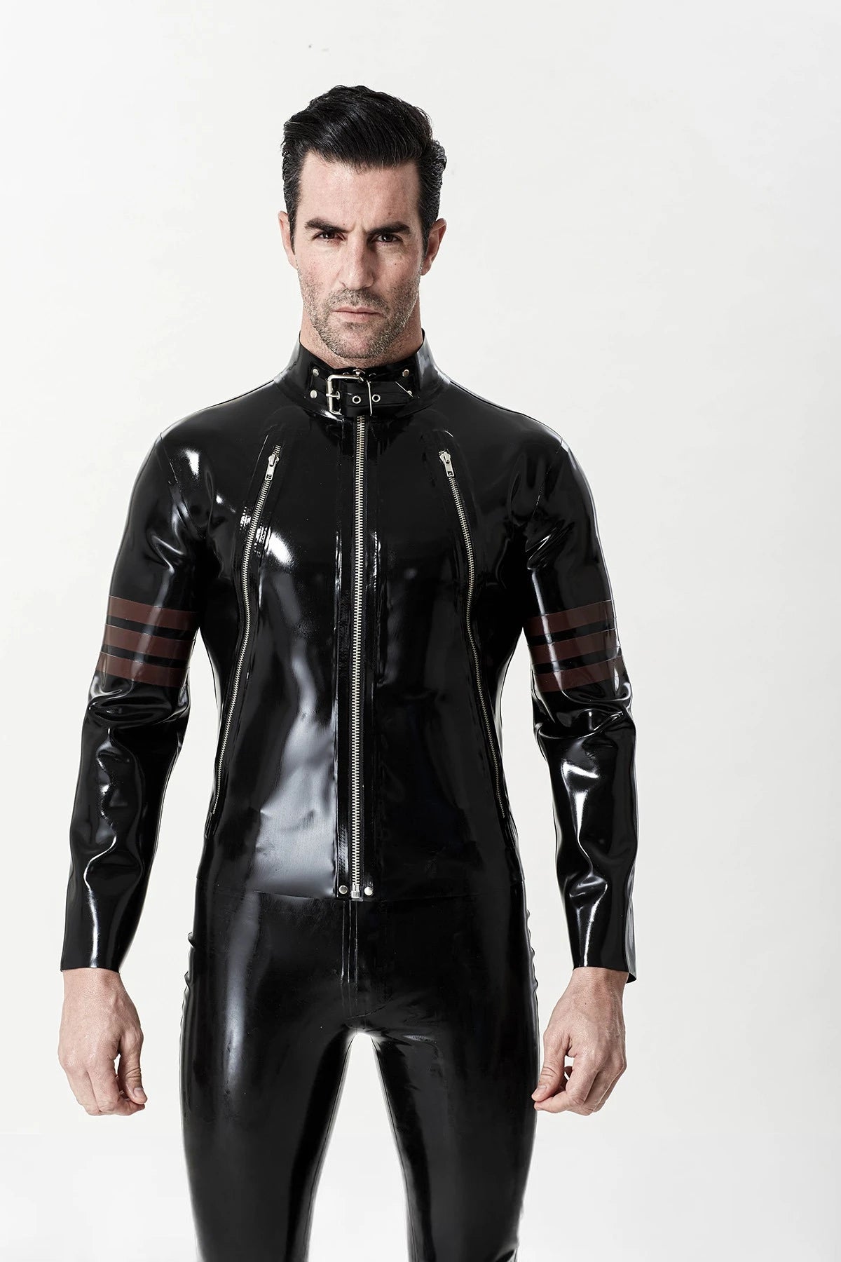 Black Male 'Rebel Rouser' Zipped Latex Jacket
