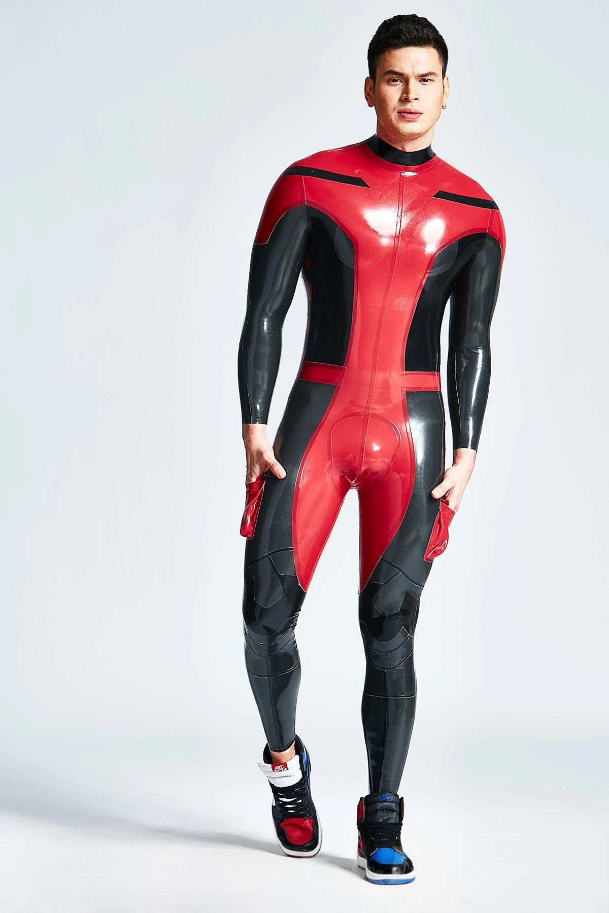 Red Male 'Safari Adventurer' Back Zipper Latex Catsuit