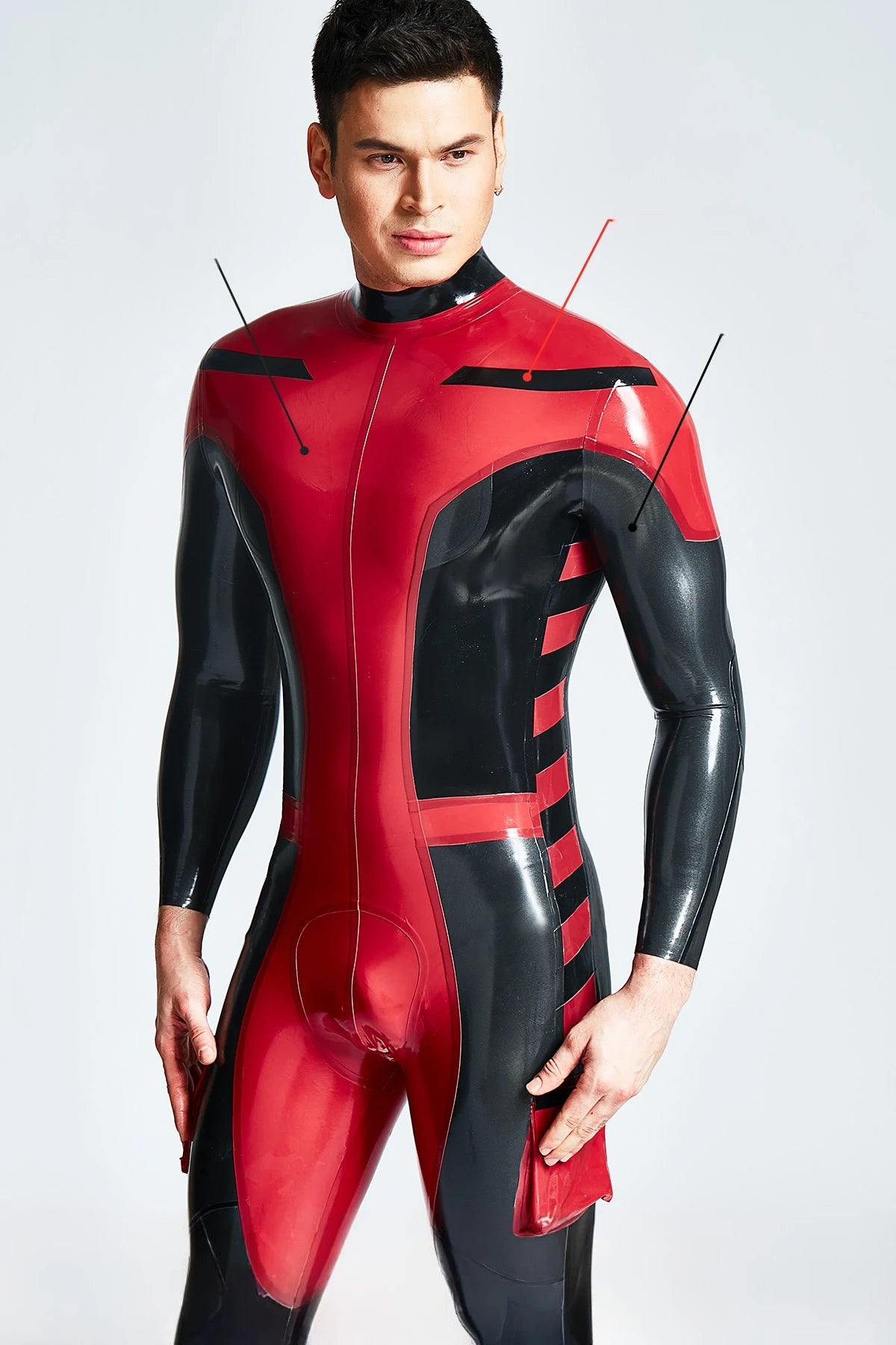 Red Male 'Safari Adventurer' Back Zipper Latex Catsuit