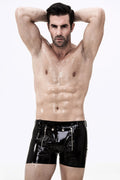 Black Male Latex Sailor-Front Short Shorts