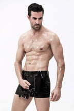 Black Male Latex Sailor-Front Short Shorts