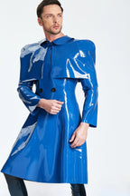 Middle Blue Male 'Sherlock' Half-Caped Latex Raincoat