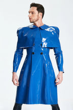 Middle Blue Male 'Sherlock' Half-Caped Latex Raincoat