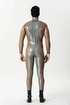 Metallic Silver Male 'Silver Sleek' Front-zip Latex Catsuit