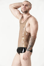 Translucent Grey Male Singlet Pattern Wrestling Latex Suit