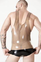Translucent Grey Male Singlet Pattern Wrestling Latex Suit