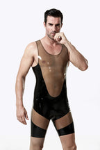 Translucent Grey Male Singlet-Style Latex Suit