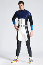 Dark Blue Male 'Skylar' Back Zipper Latex Catsuit