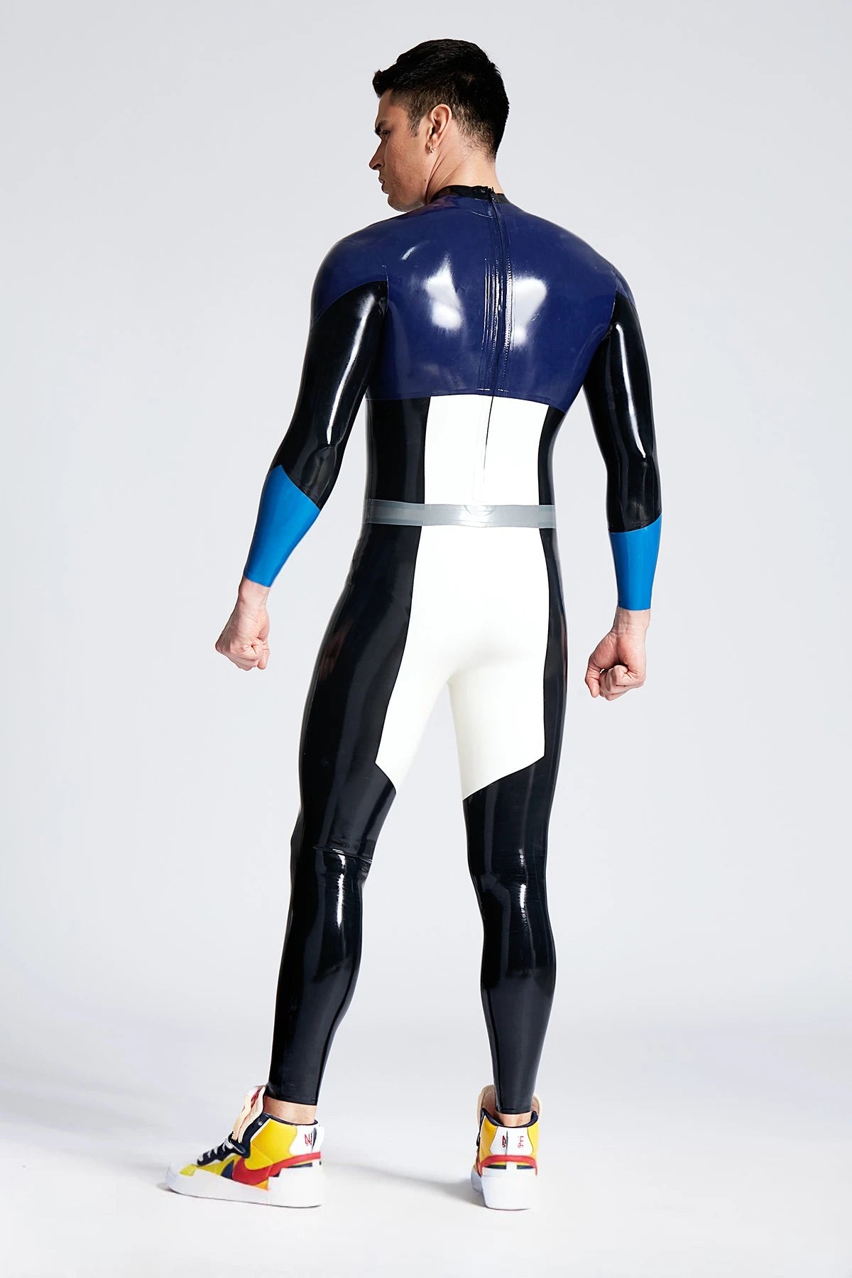 Dark Blue Male 'Skylar' Back Zipper Latex Catsuit