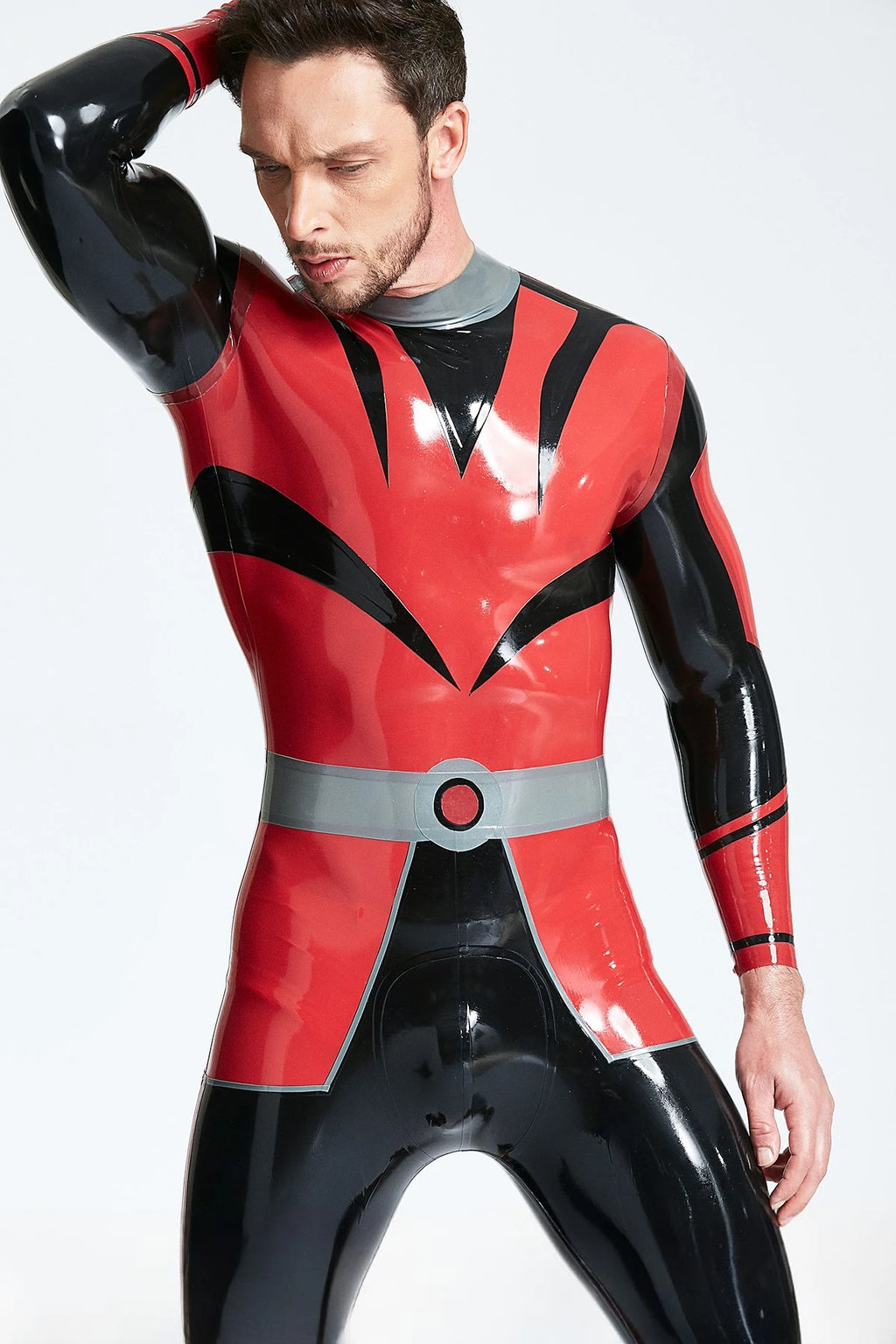Red Male 'Space Force' Back Zip Latex Catsuit