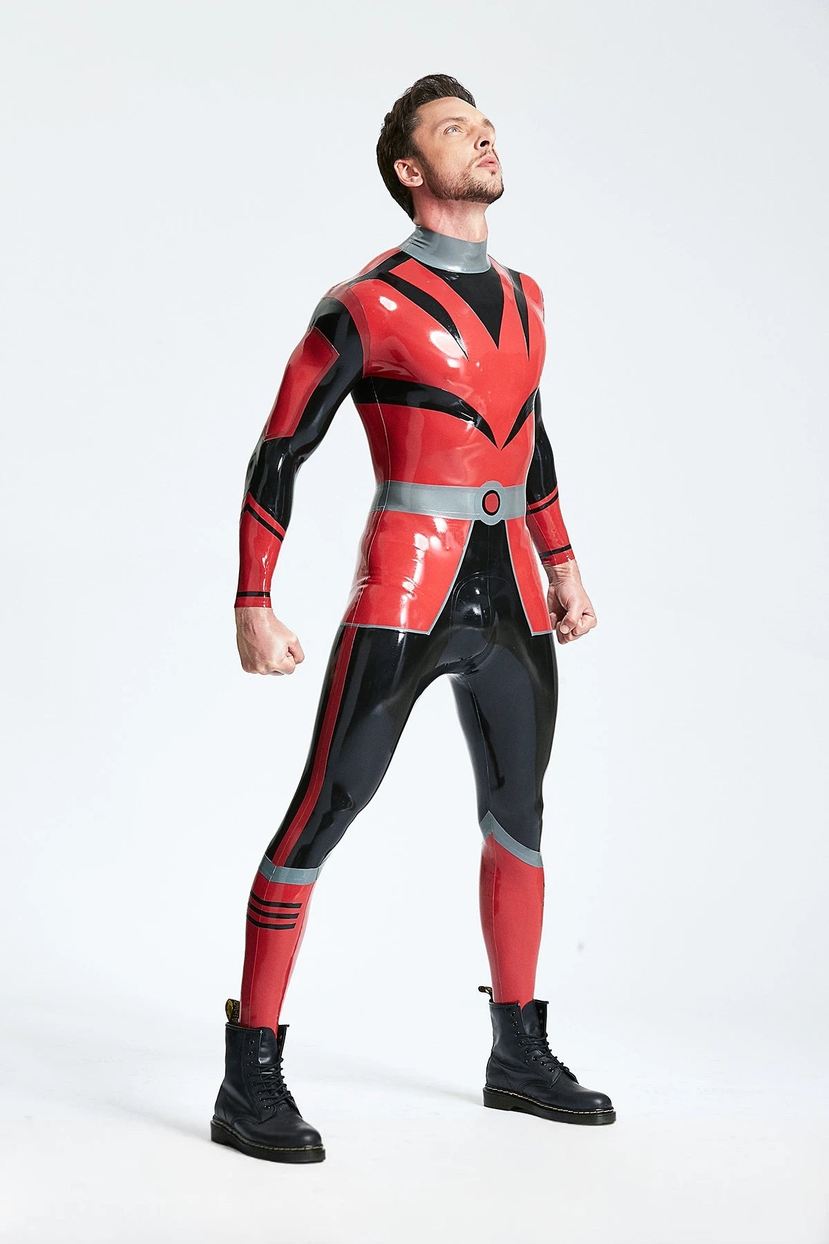 Red Male 'Space Force' Back Zip Latex Catsuit