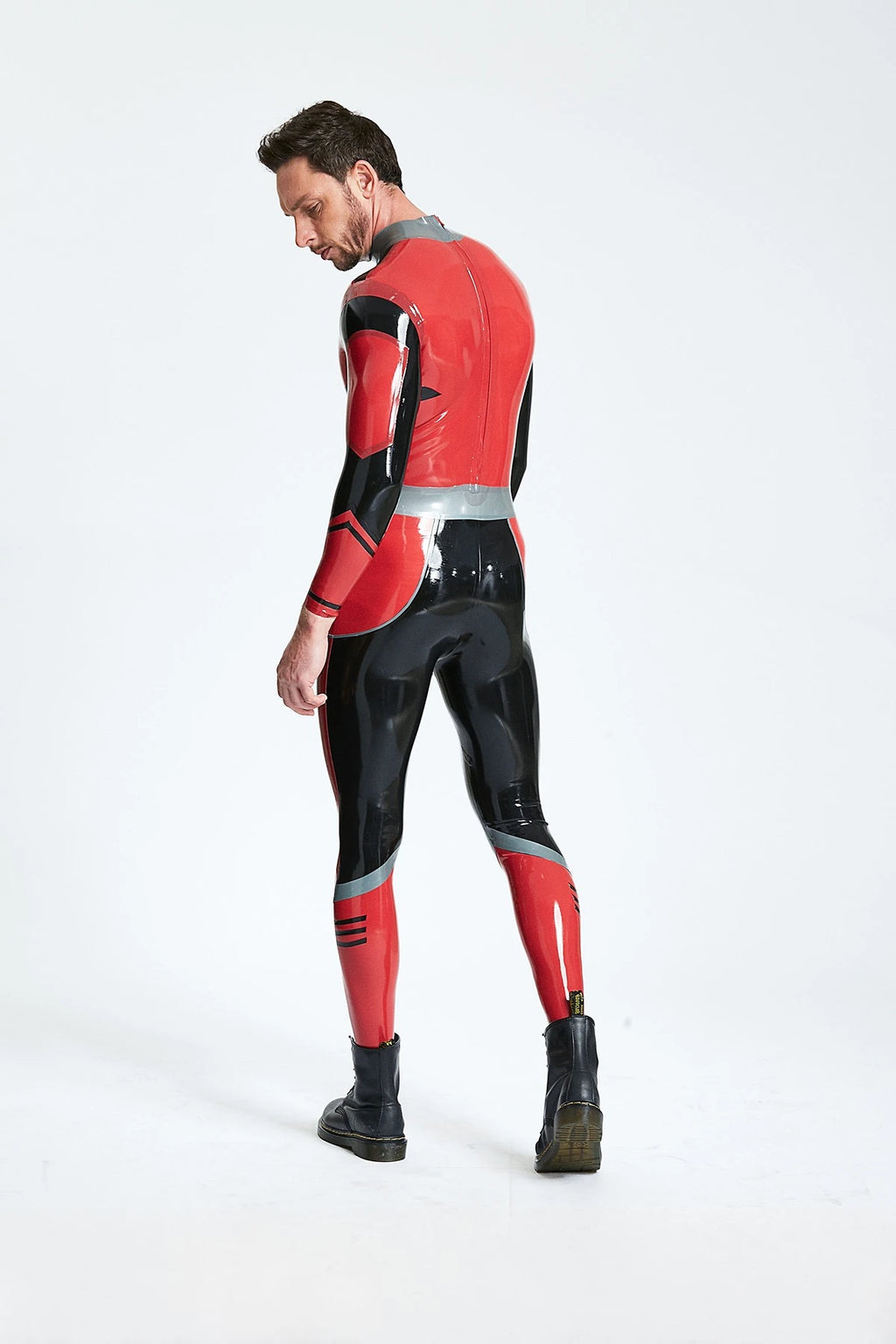 Red Male 'Space Force' Back Zip Latex Catsuit