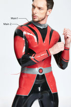 Red Male 'Space Force' Back Zip Latex Catsuit