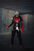 Black Male 'Spidey Warrior' Black Latex Hooded Latex Catsuit
