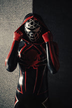 Black Male 'Spidey Warrior' Black Latex Hooded Latex Catsuit