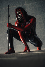 Black Male 'Spidey Warrior' Black Latex Hooded Latex Catsuit