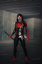 Black Male 'Spidey Warrior' Black Latex Hooded Latex Catsuit
