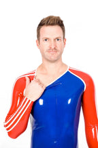 Royal Blue Latex Male 'Sportsman' Round Neck With Codpiece
