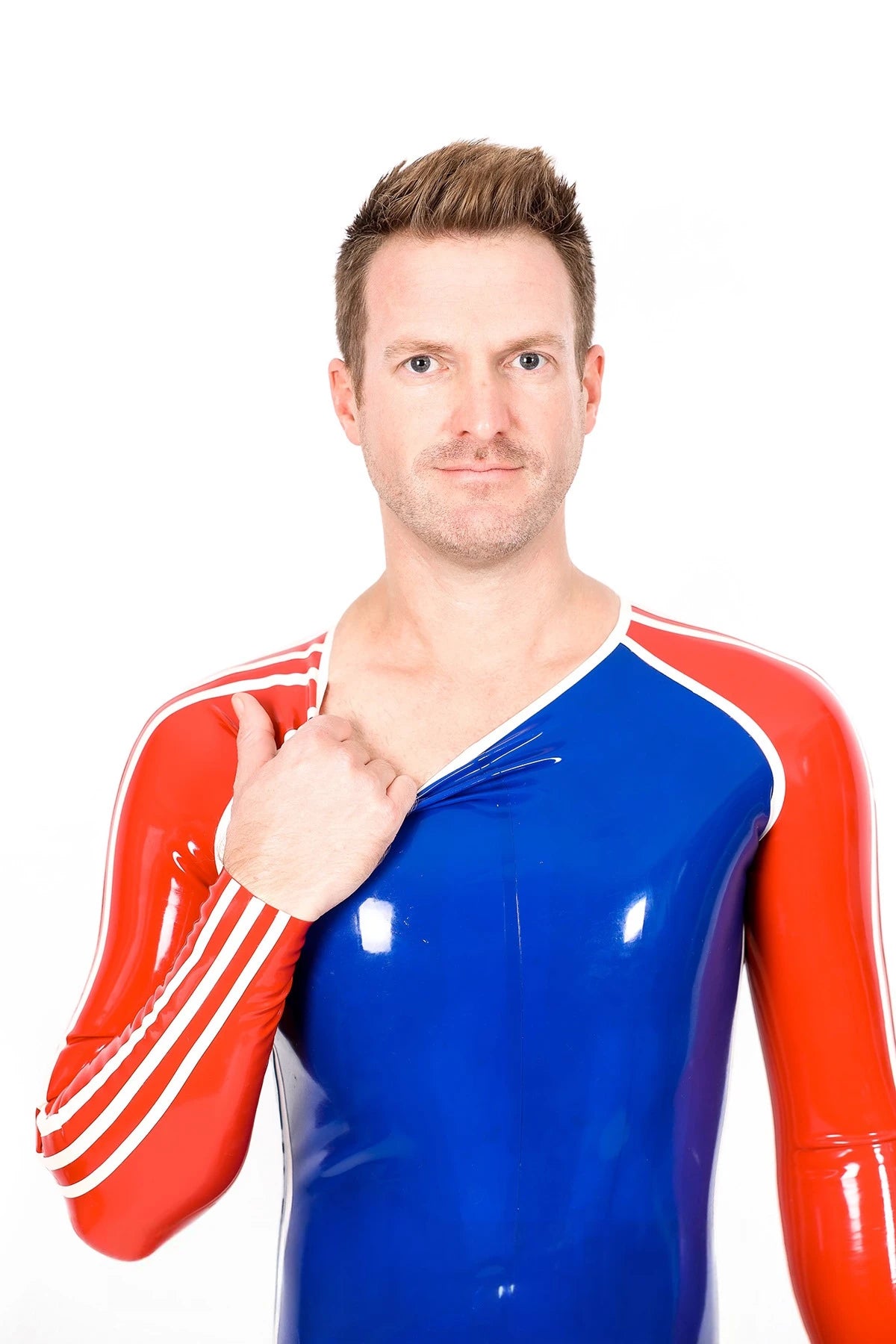 Royal Blue Latex Male 'Sportsman' Round Neck With Codpiece