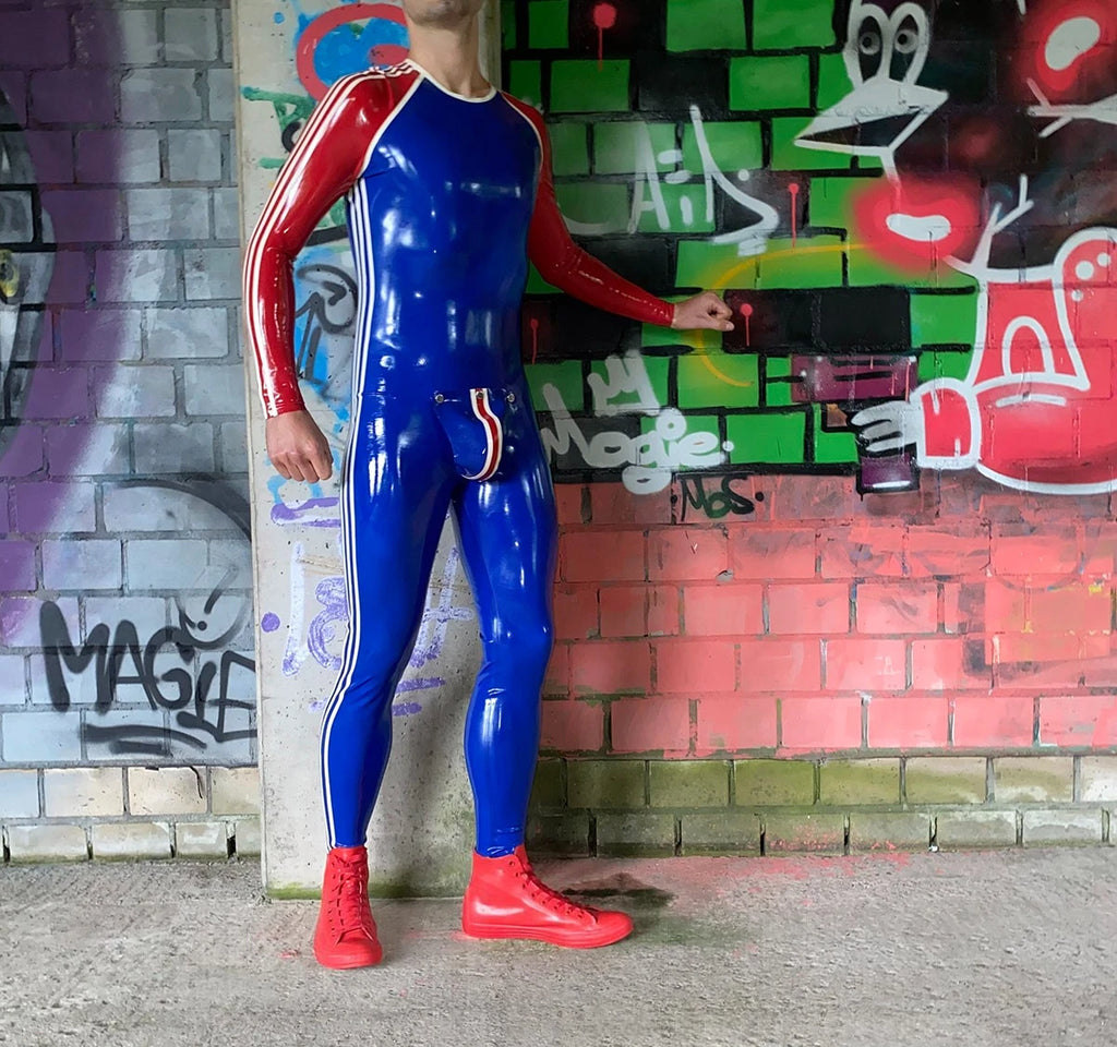 Royal Blue Latex Male 'Sportsman' Round Neck With Codpiece