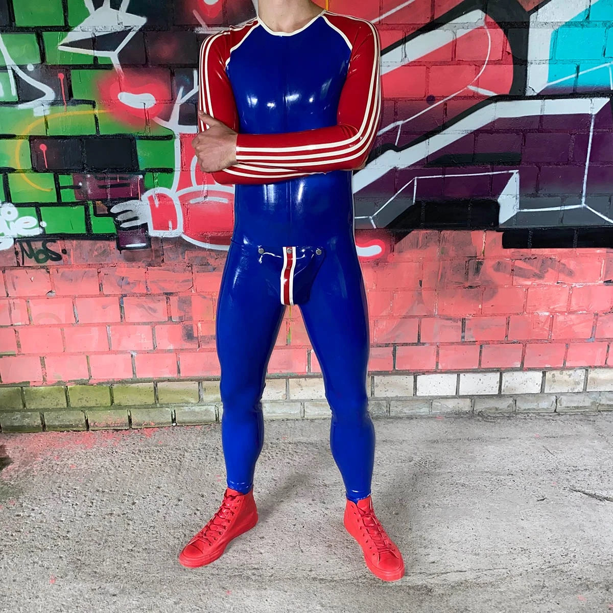 Royal Blue Latex Male 'Sportsman' Round Neck With Codpiece