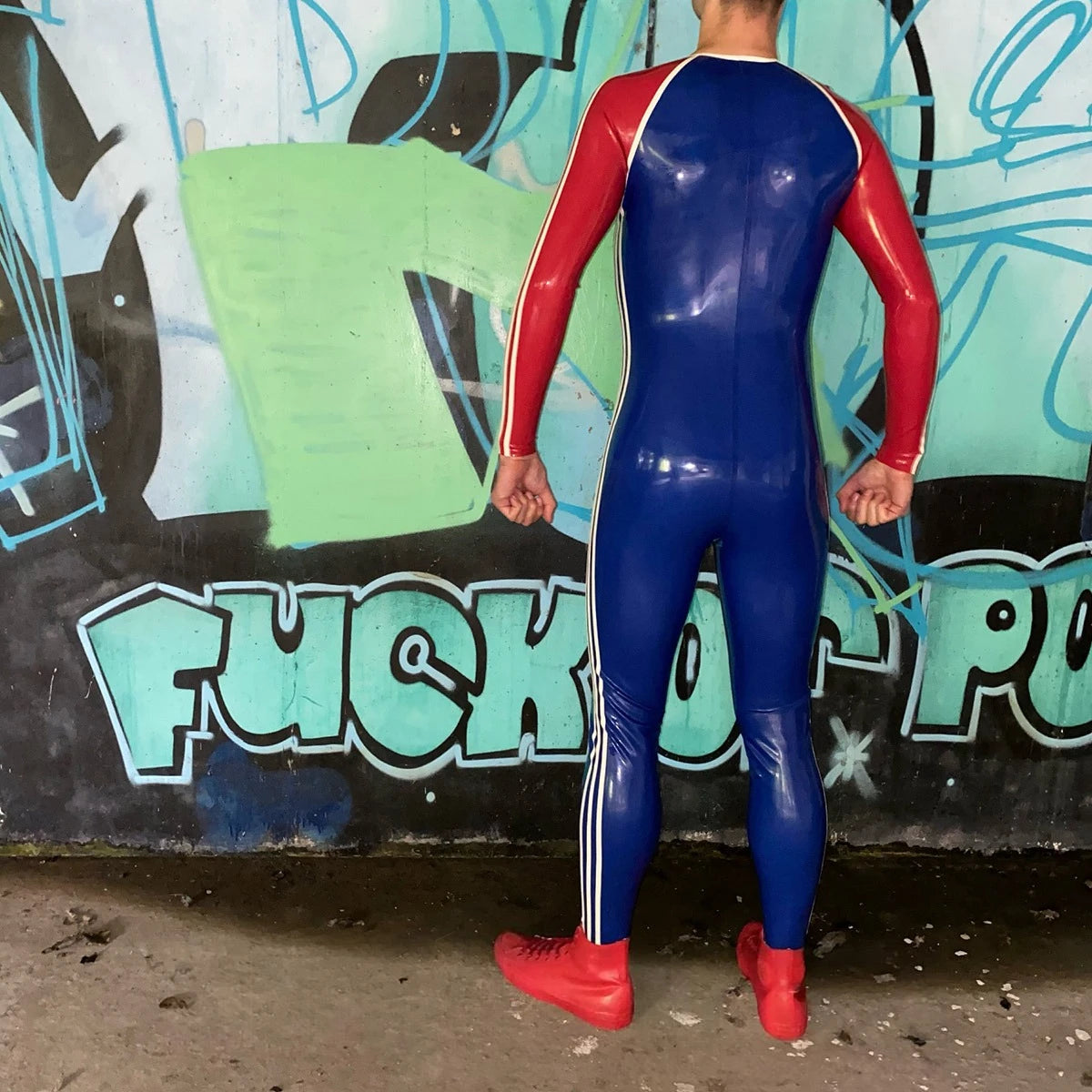 Royal Blue Latex Male 'Sportsman' Round Neck With Codpiece
