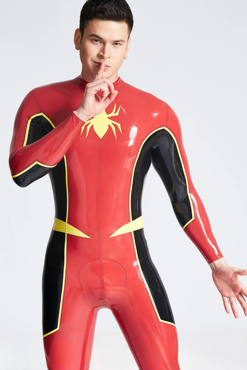 Red Male 'Stagger' Back Zipper Latex Catsuit