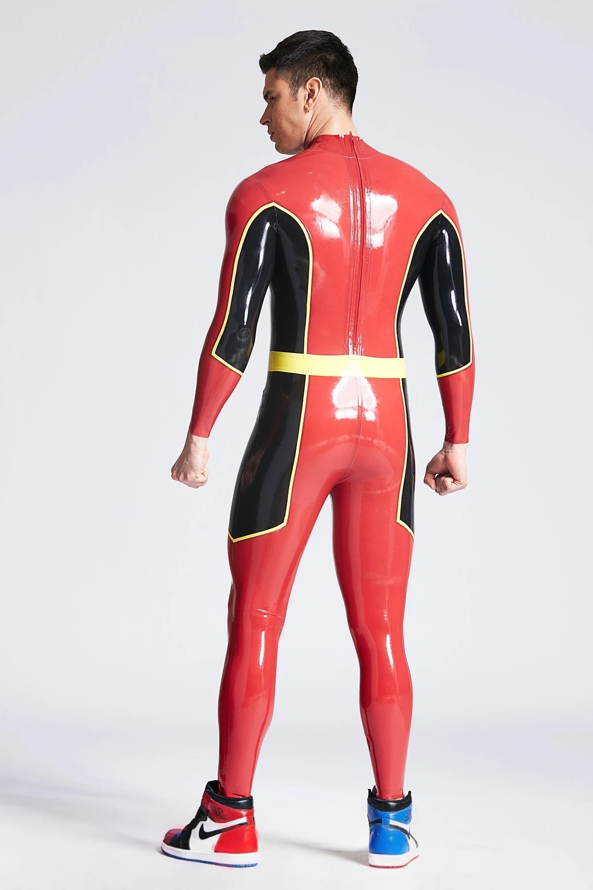 Red Male 'Stagger' Back Zipper Latex Catsuit