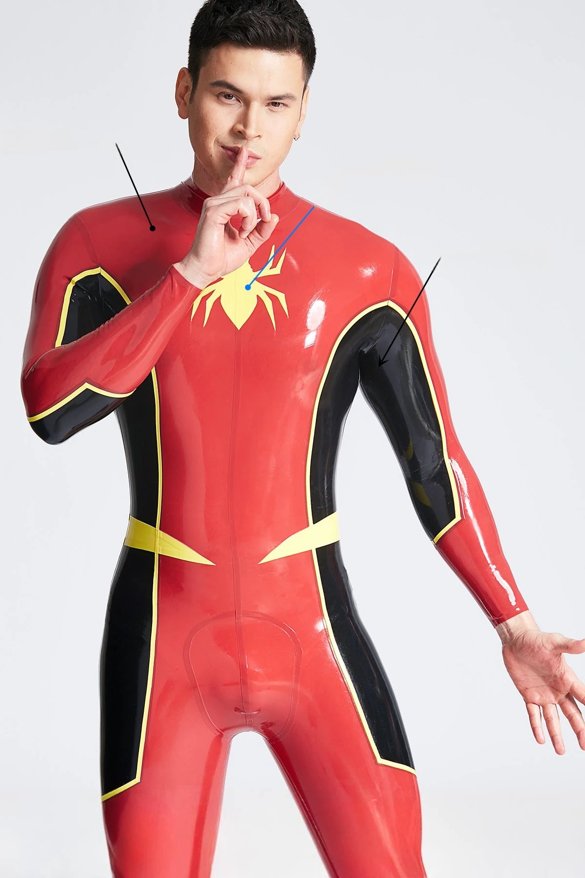 Red Male 'Stagger' Back Zipper Latex Catsuit