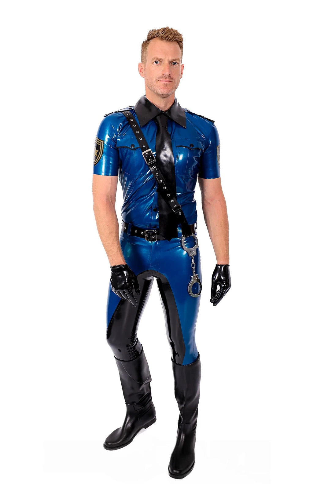 Metallic Blue Male Standard Police Latex Breeches