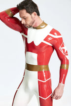 Red Male 'Starfighter' Back Zip Latex Catsuit