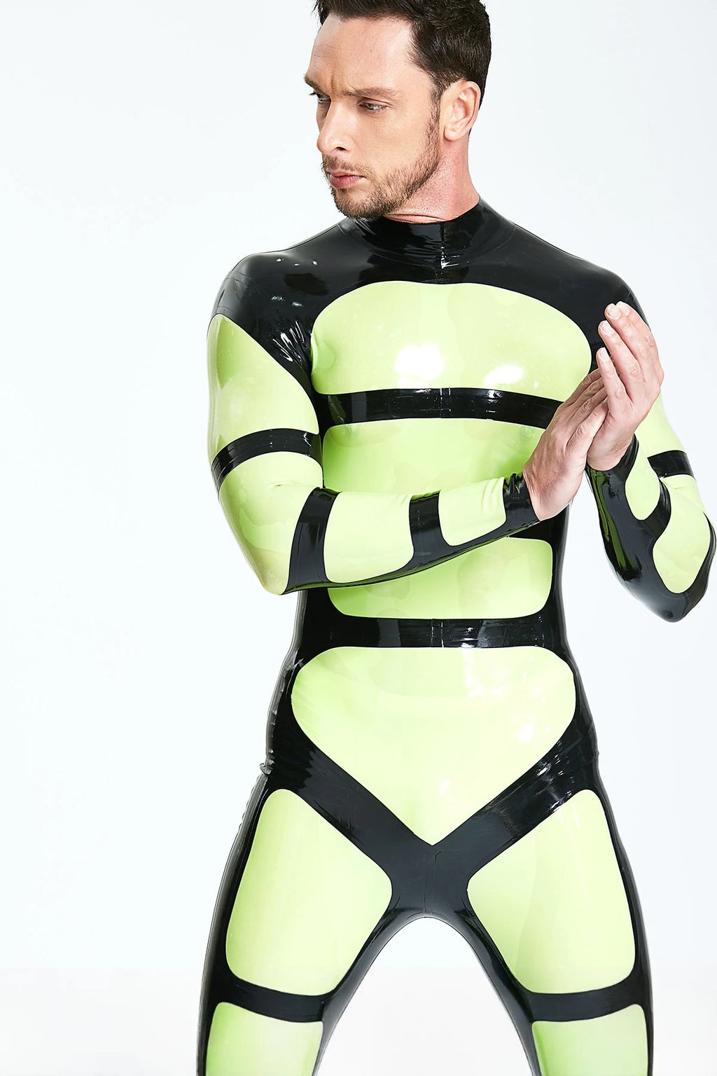 Grass Green Male 'Strapper' Rubber Catsuit