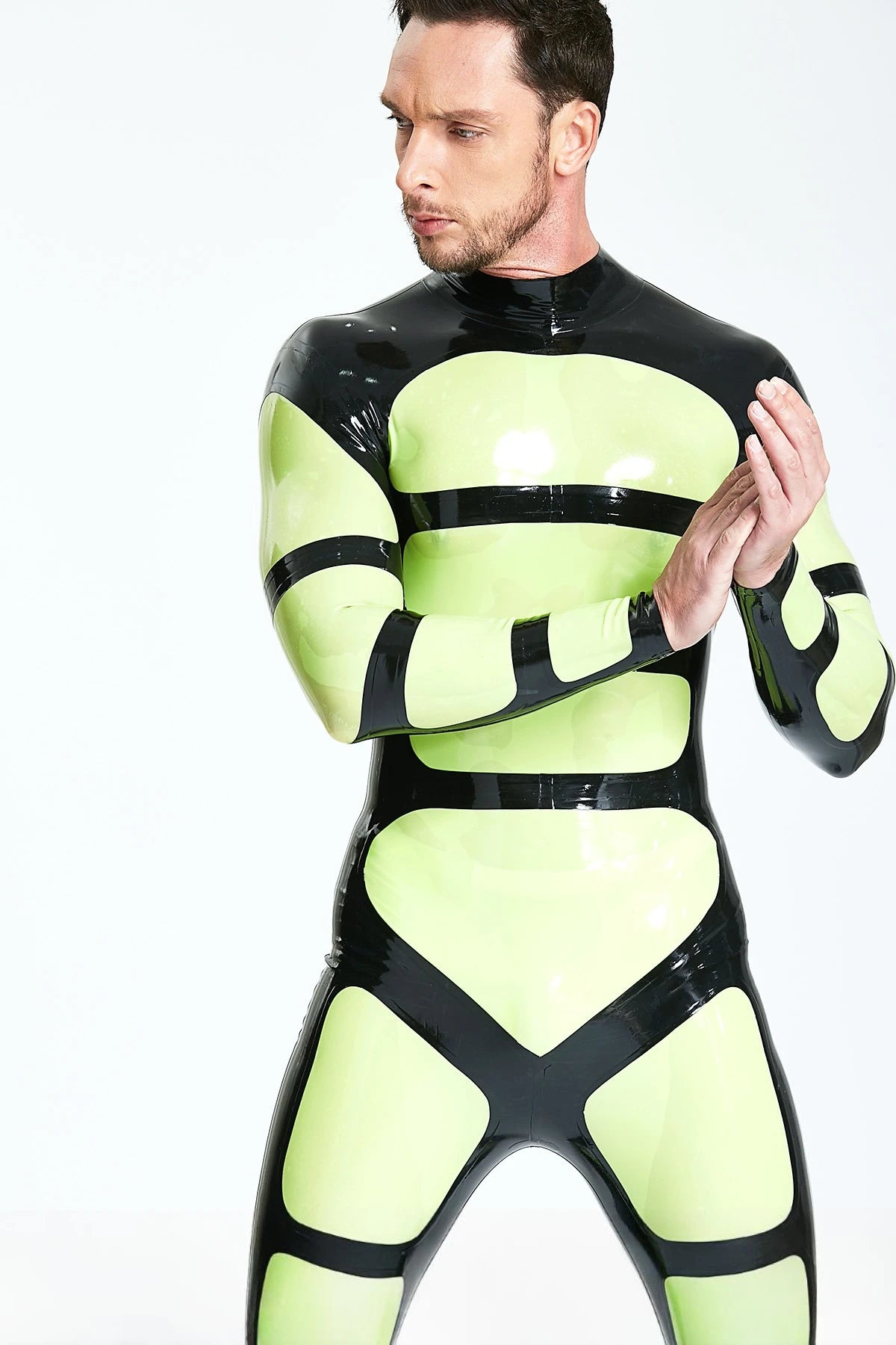 Grass Green Male 'Strapper' Rubber Catsuit