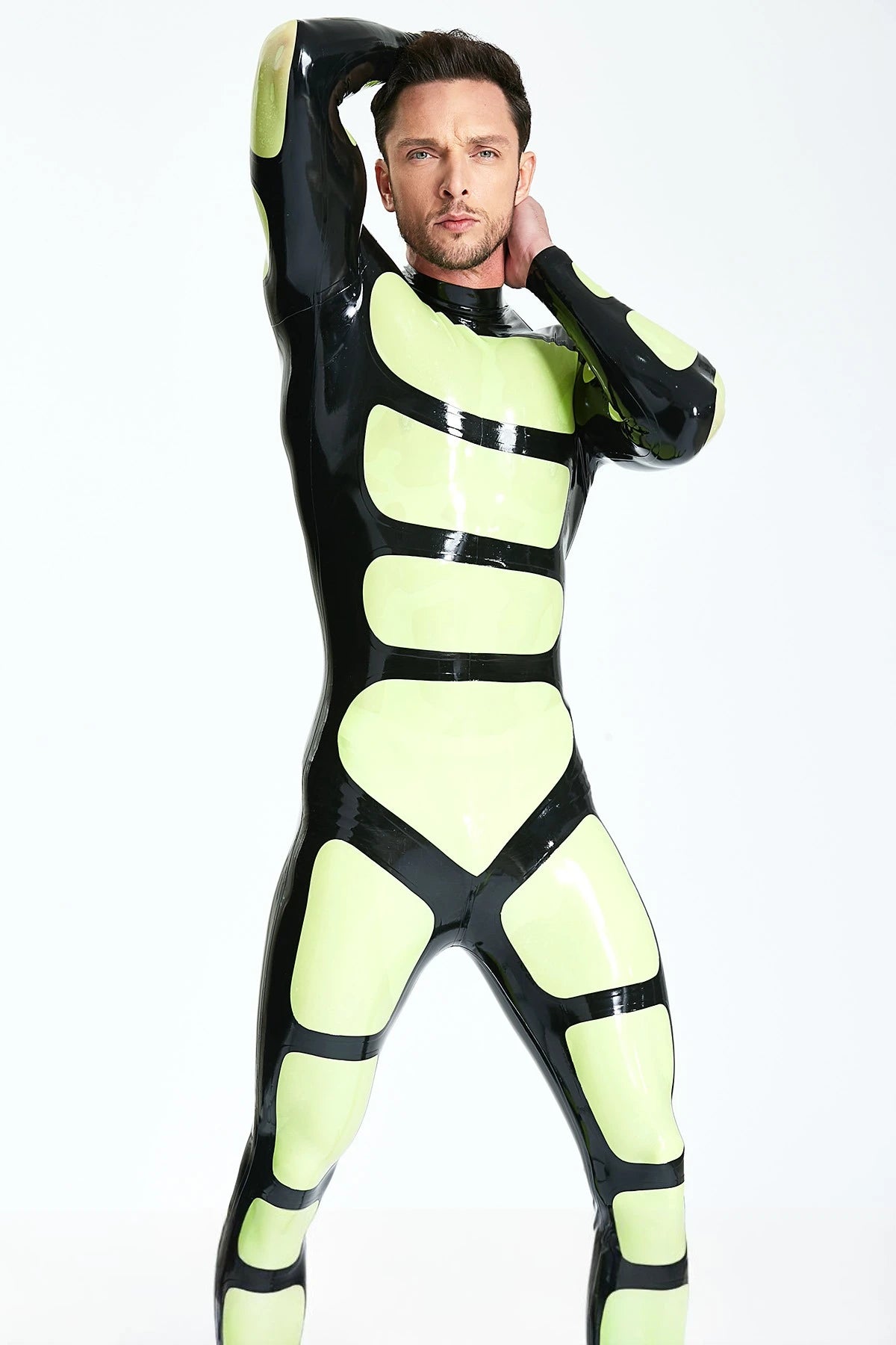 Grass Green Male 'Strapper' Rubber Catsuit